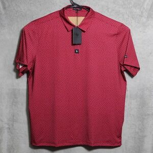 ByrdGang Polo Shirt Mens 2XL Red White Polka Dot Performance Golf UPF 50+ Tech